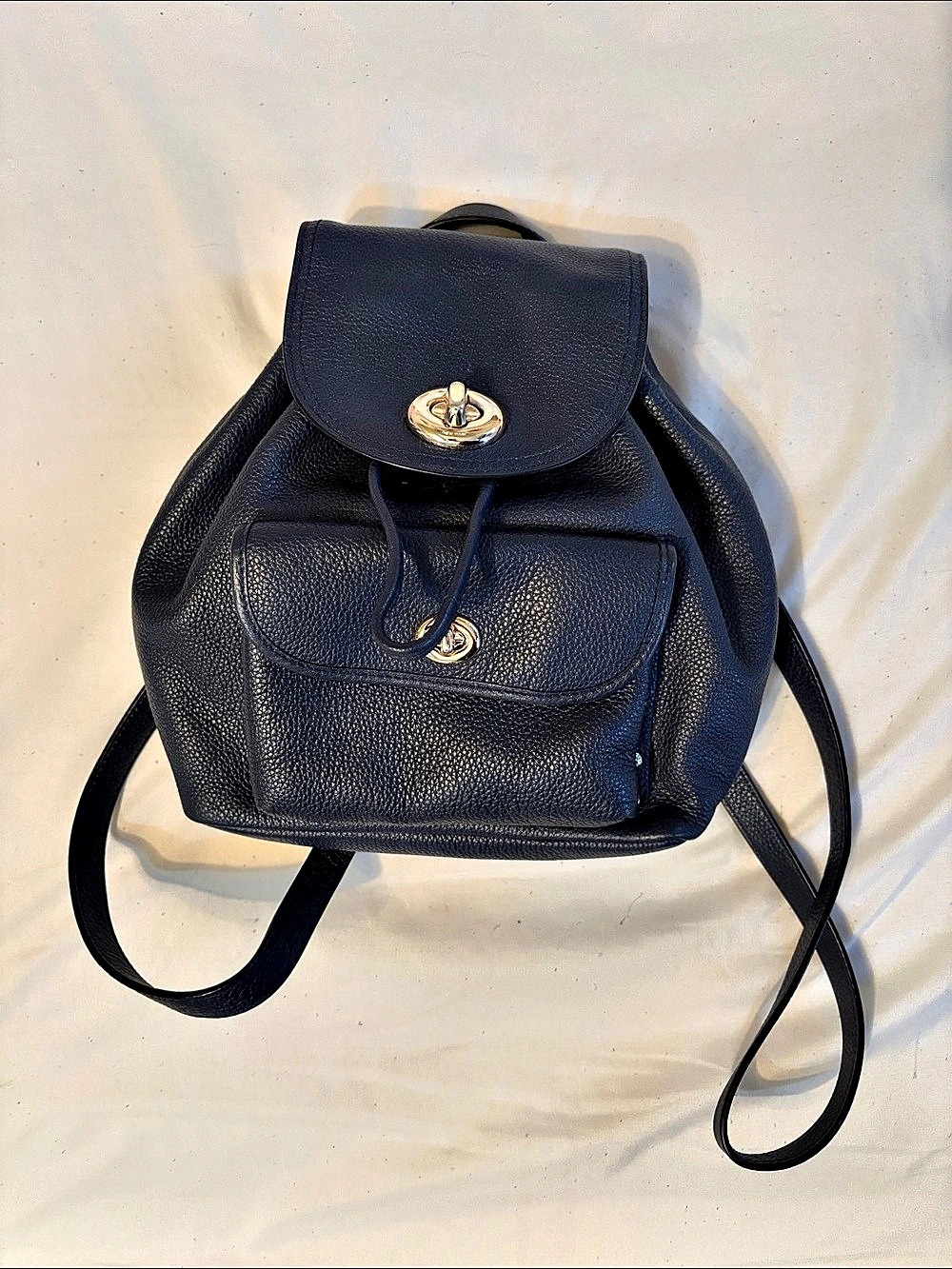 Coach Mini Turnlock Rucksack in Polished Pebble Leather Blue